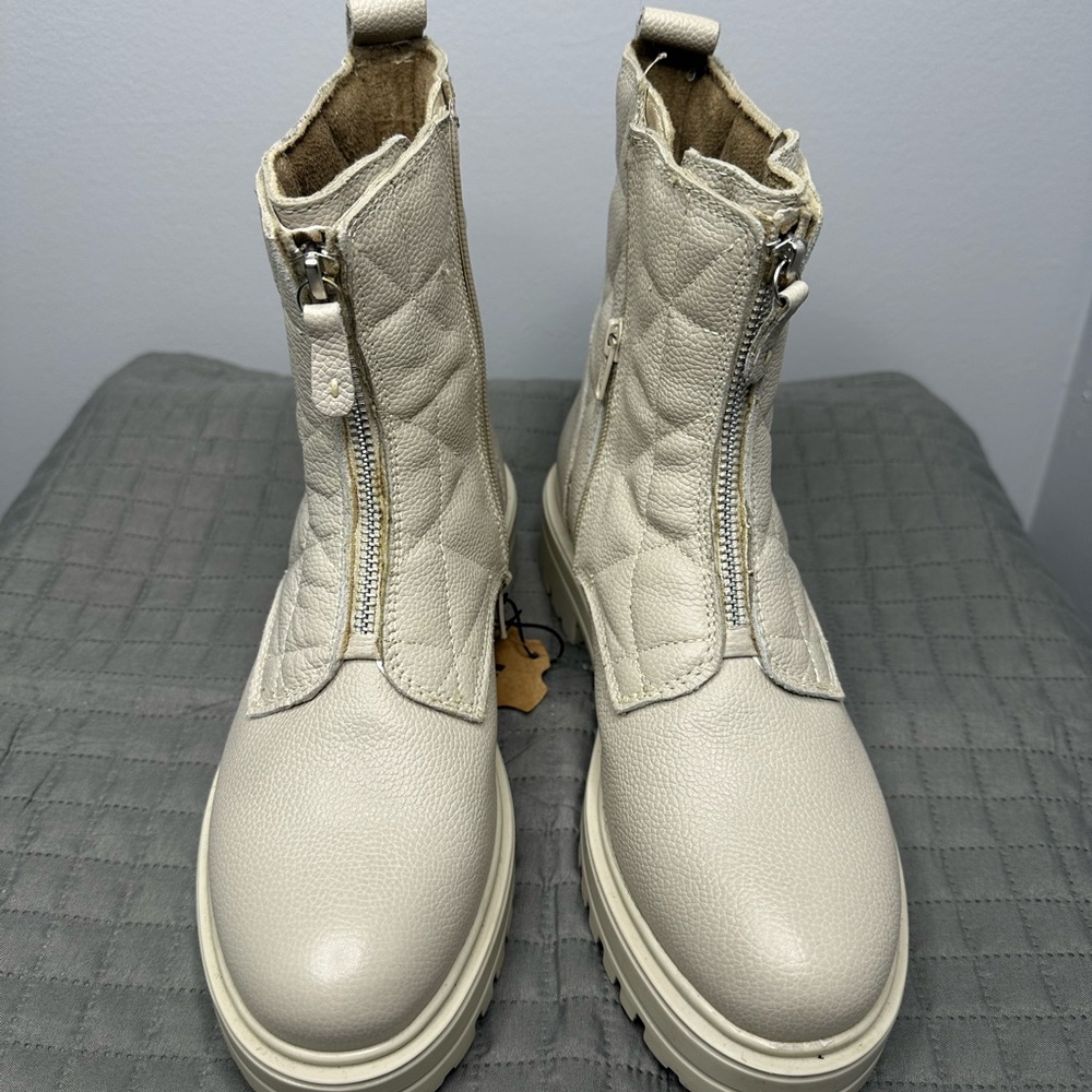 Stylish Cream Quilted Combat Boots